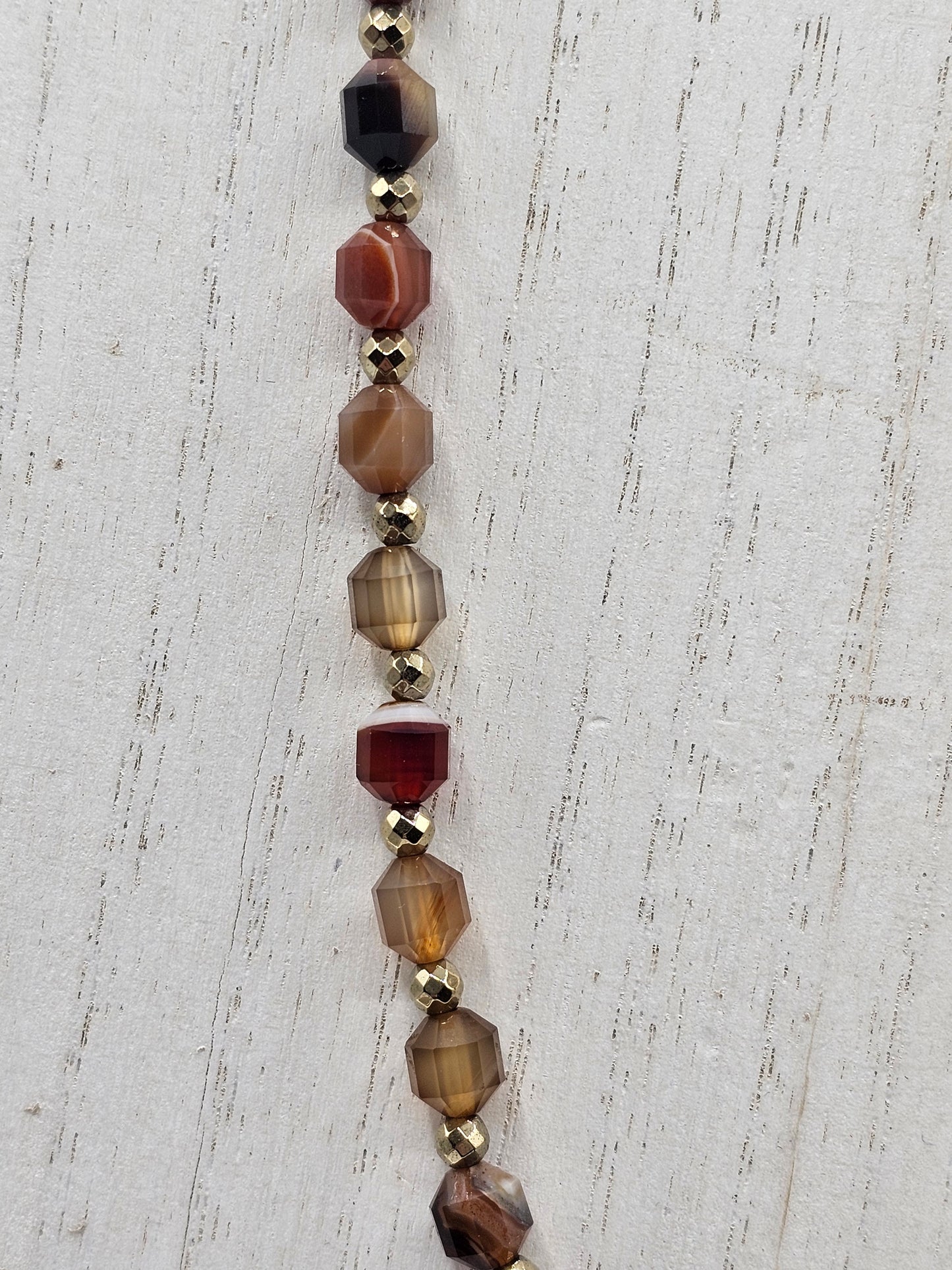 Brown Banded Agate and Antique Gold Hematite Necklace