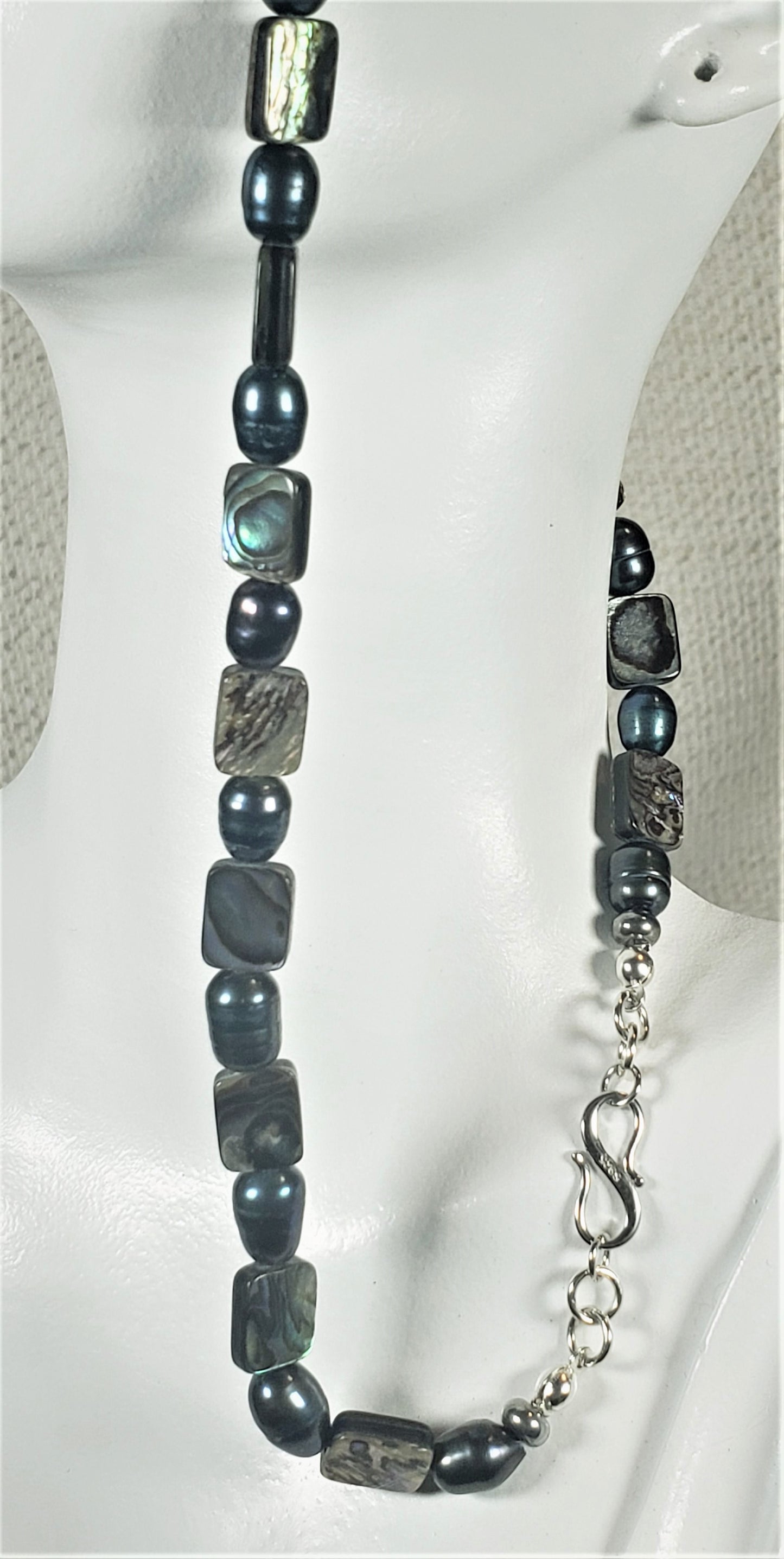 Abalone Mother of Pearl & Cultured Black Pearl Necklace