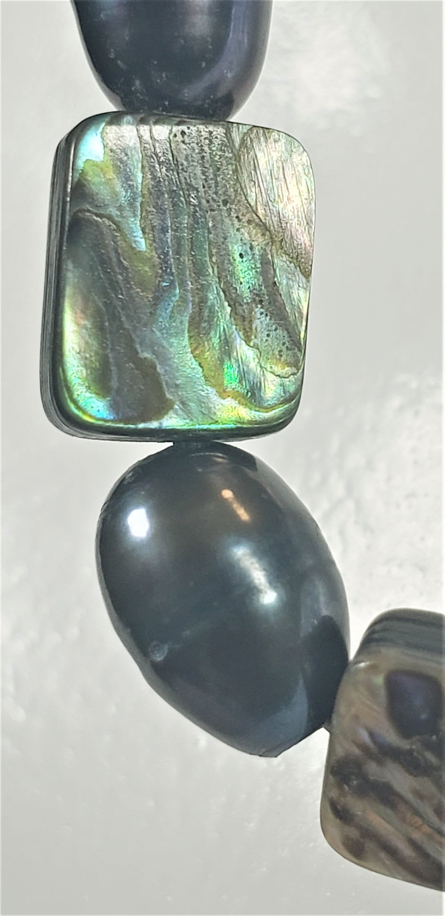 Abalone Mother of Pearl & Cultured Black Pearl Necklace
