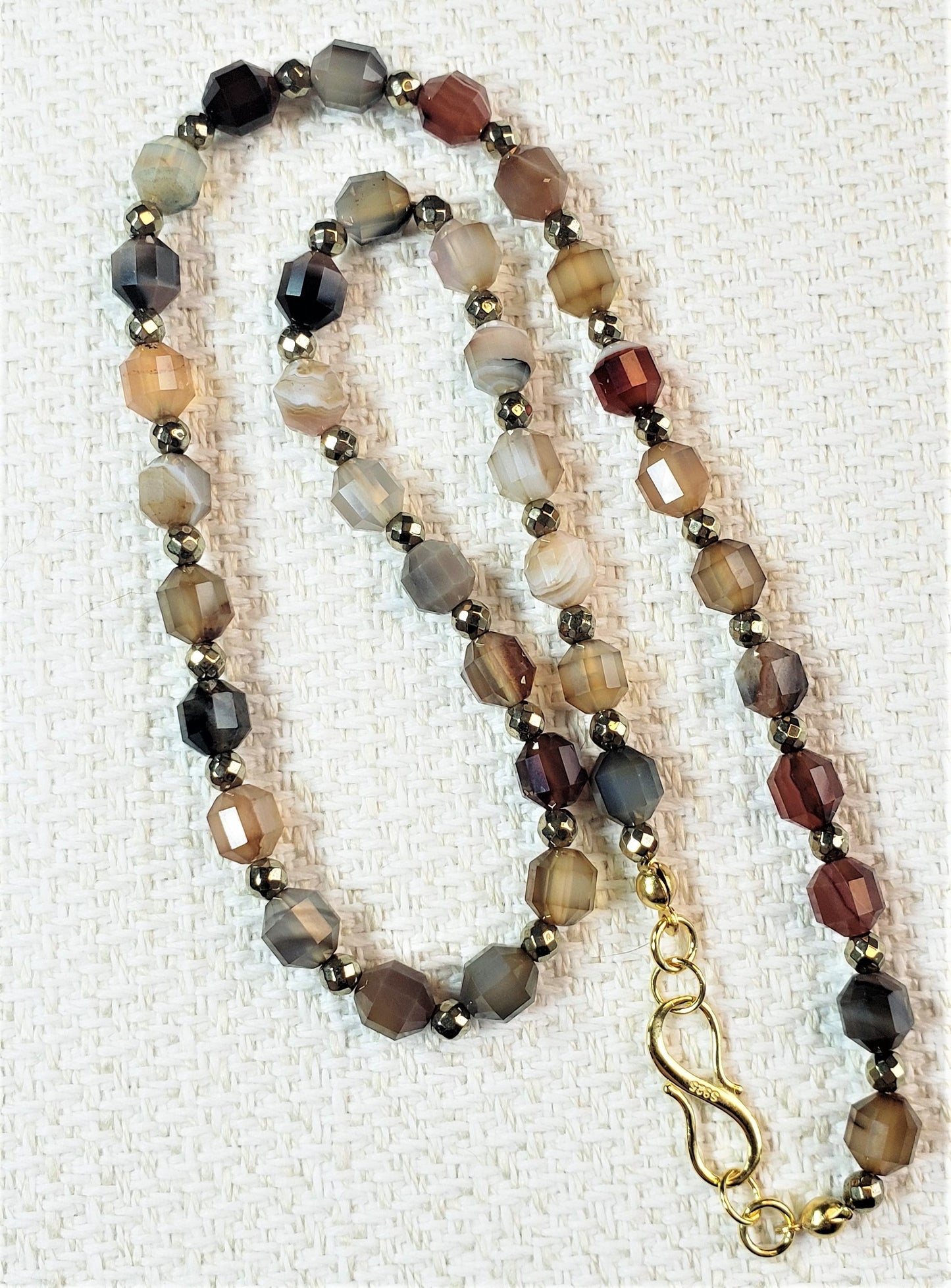 Brown Banded Agate and Antique Gold Hematite Necklace