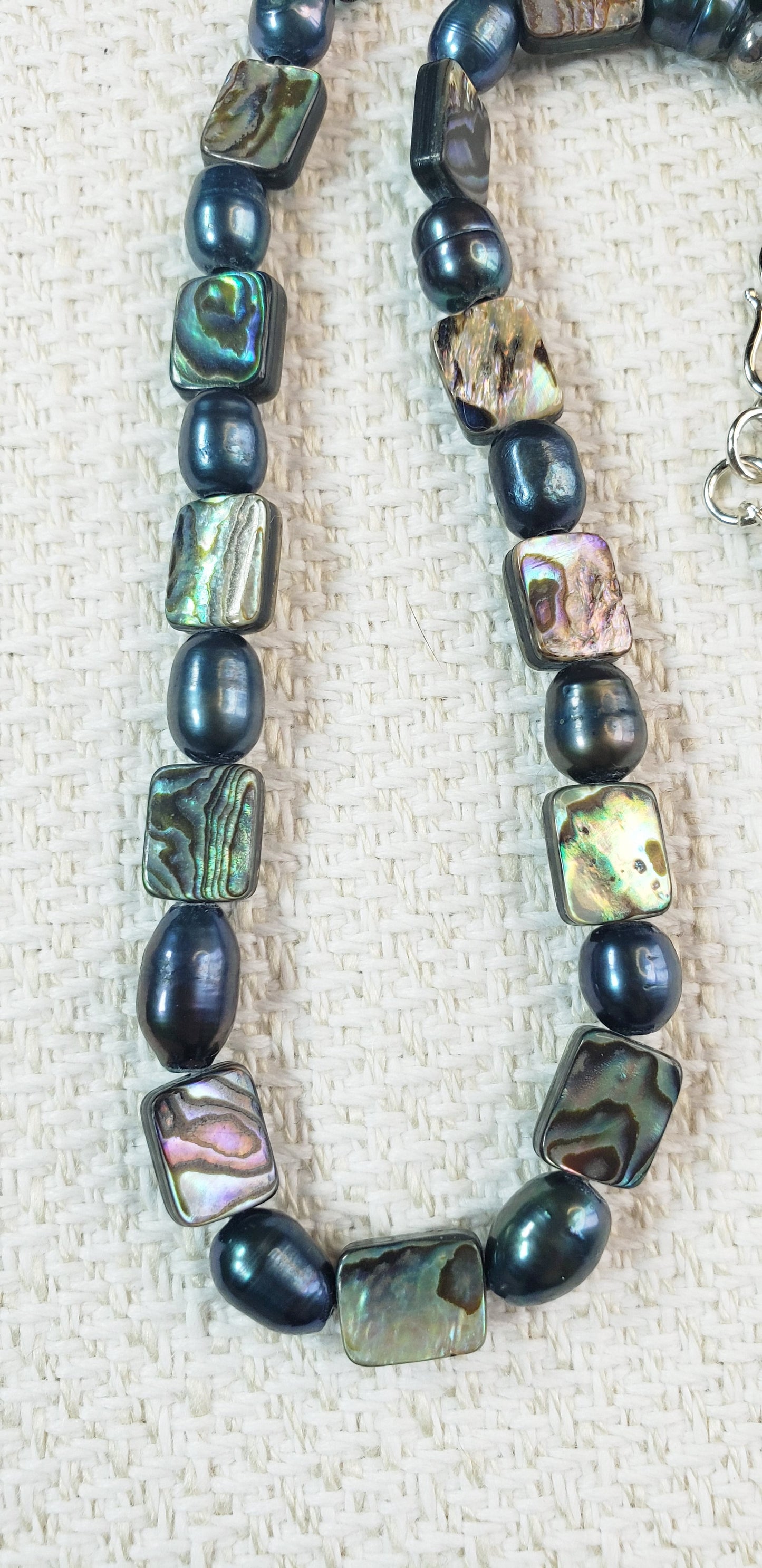 Abalone Mother of Pearl & Cultured Black Pearl Necklace