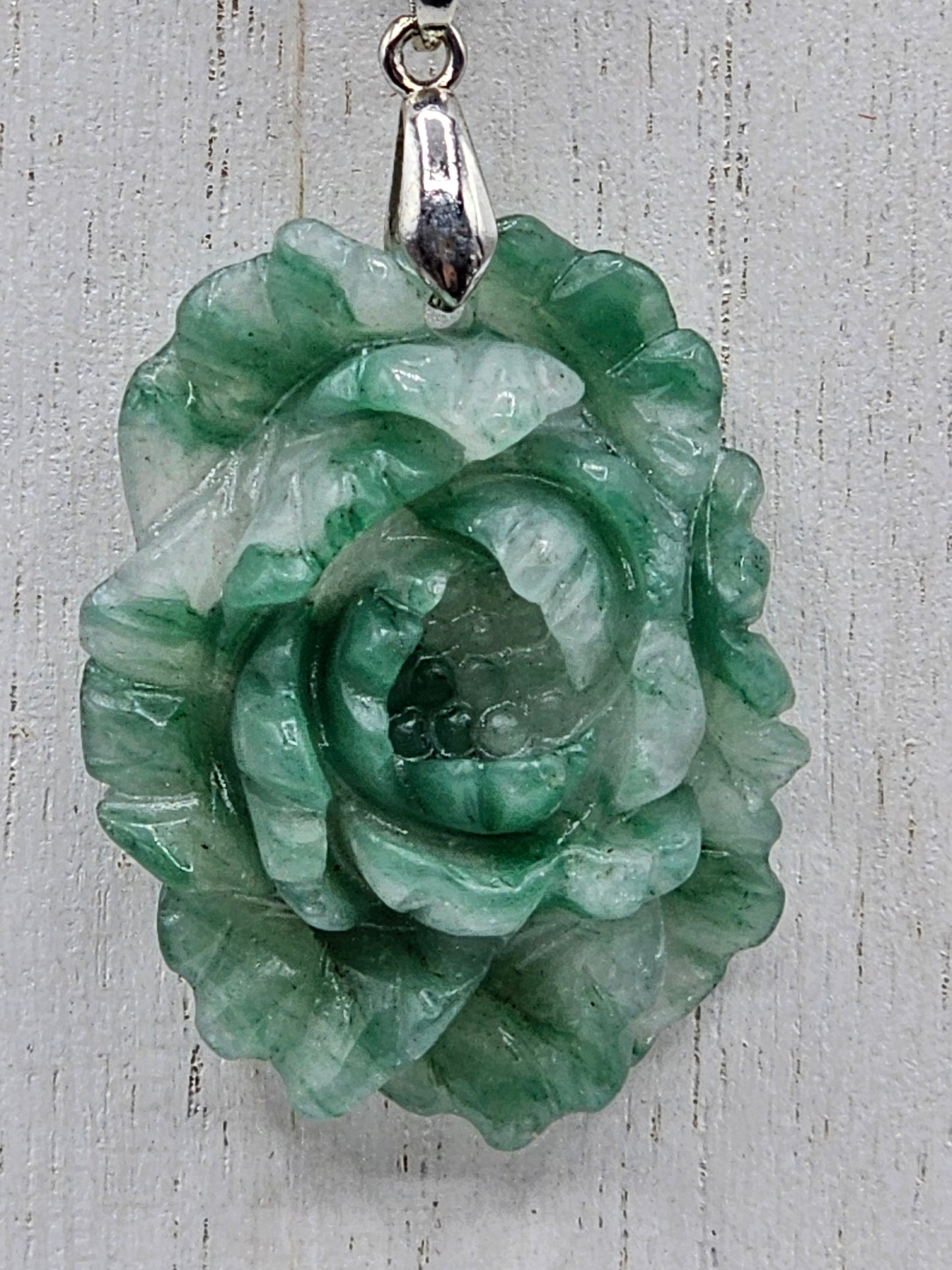 Emerald Necklace with Flower Carved Agate Pendant