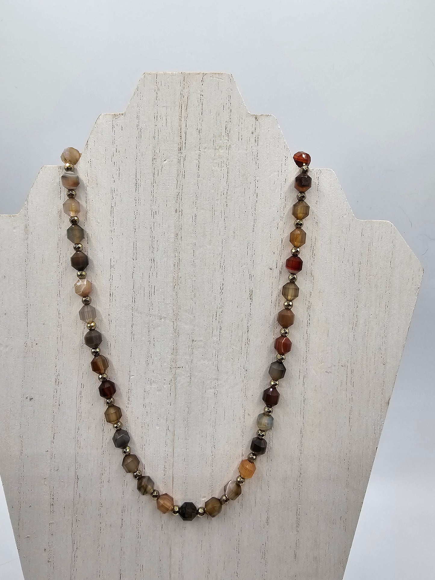 Brown Banded Agate and Antique Gold Hematite Necklace