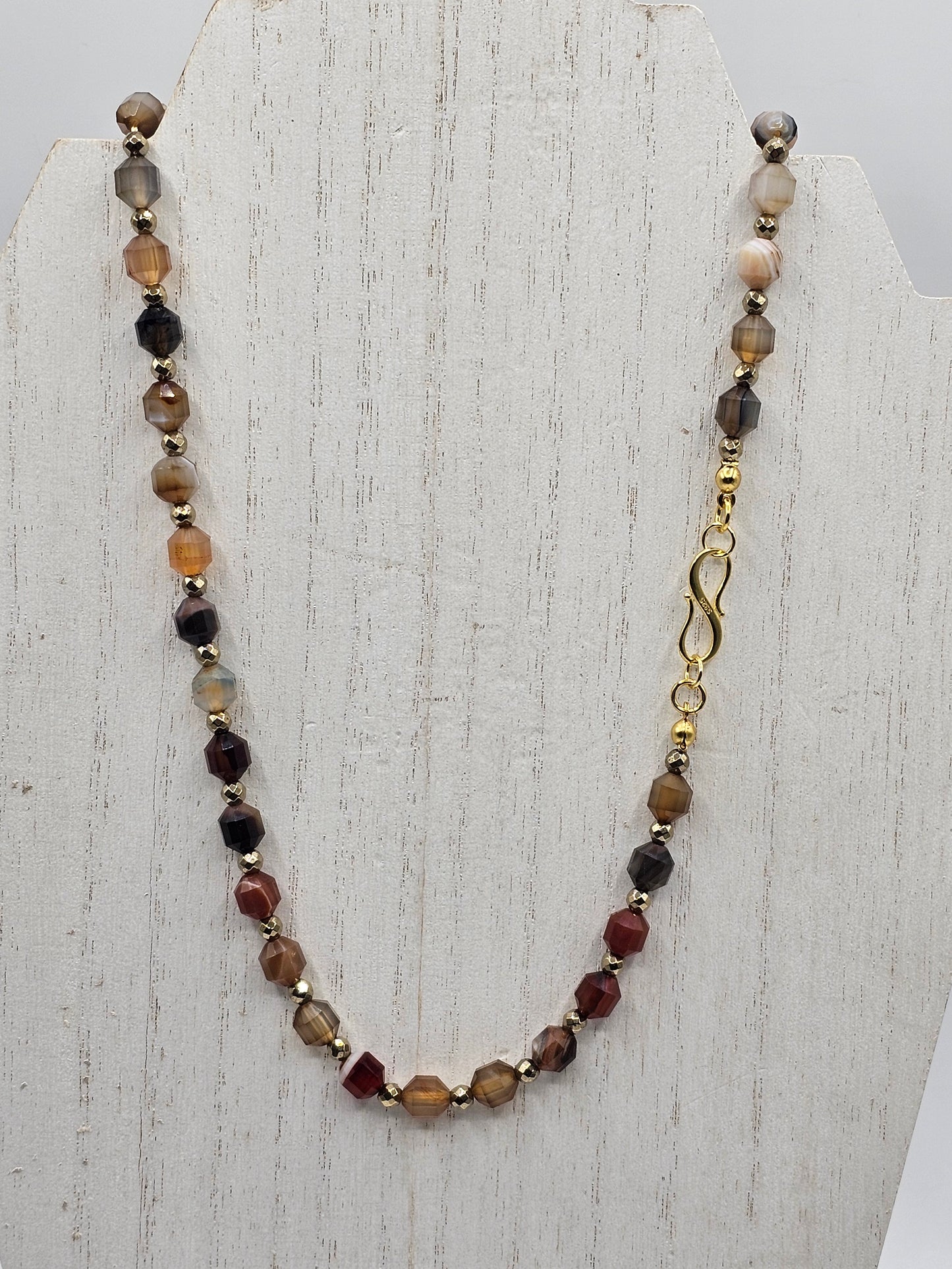 Brown Banded Agate and Antique Gold Hematite Necklace