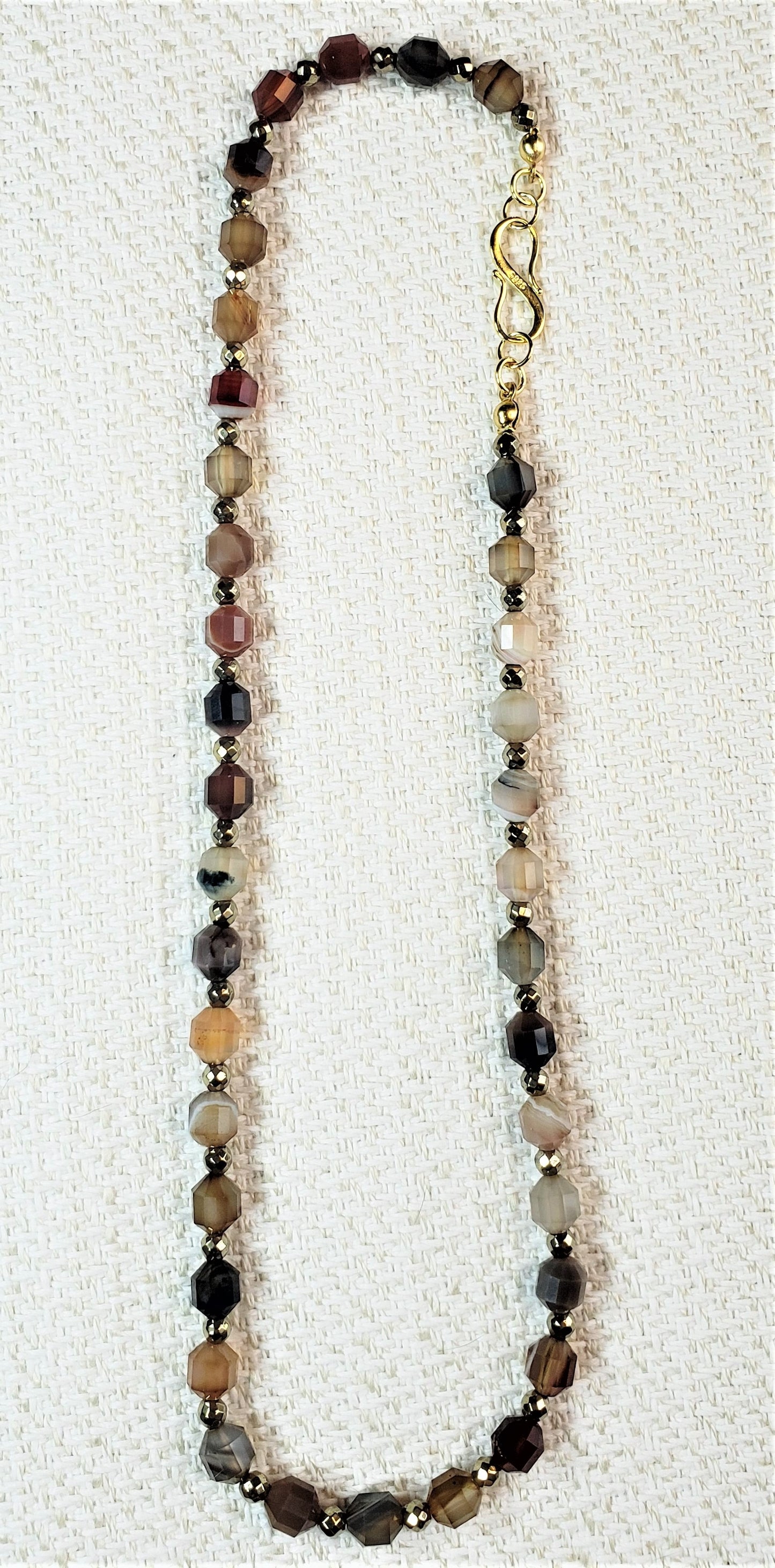 Brown Banded Agate and Antique Gold Hematite Necklace