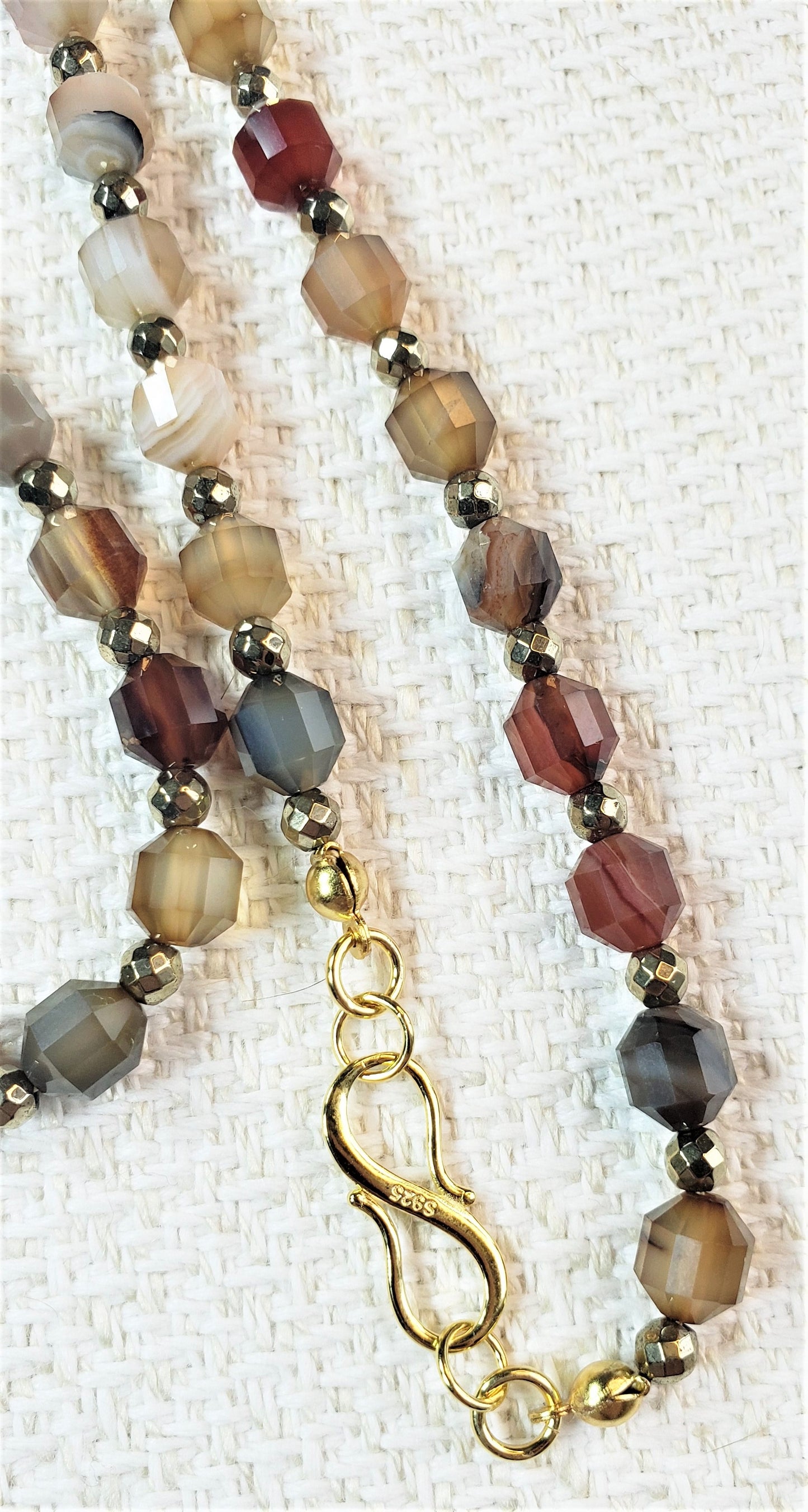 Brown Banded Agate and Antique Gold Hematite Necklace