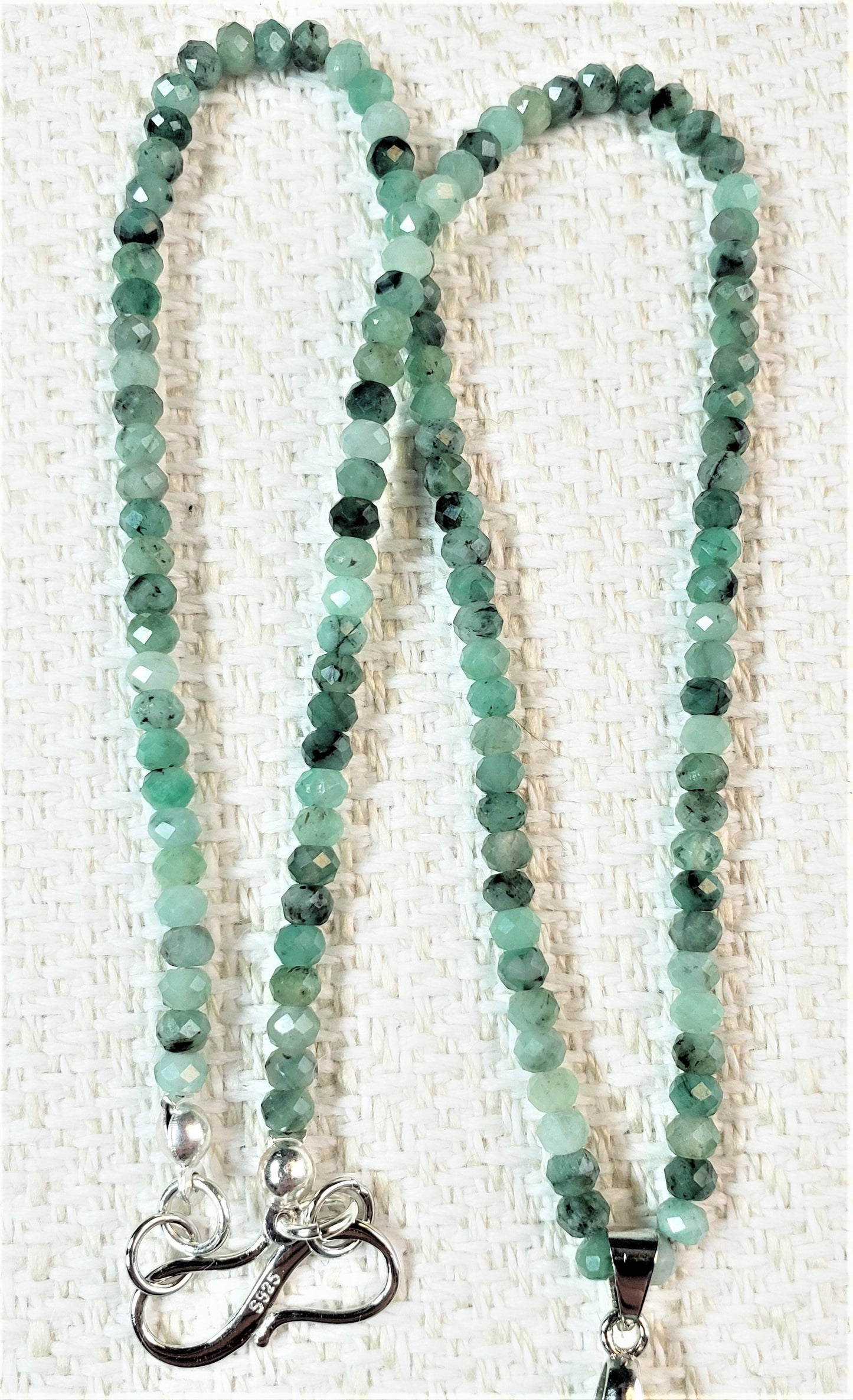 Emerald Necklace with Flower Carved Agate Pendant